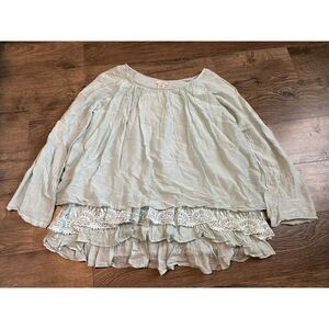 EUC Womens Sundance Blue Lightweight Layered Ruffle Lace‎ Silk blend Blouse SZ M